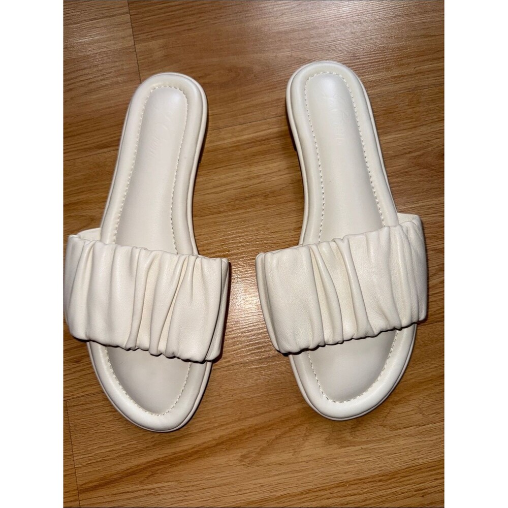 NEW J.Crew Menorca Scrunchie-Strap Slides Cream Ruched Slide Sandals Size 10